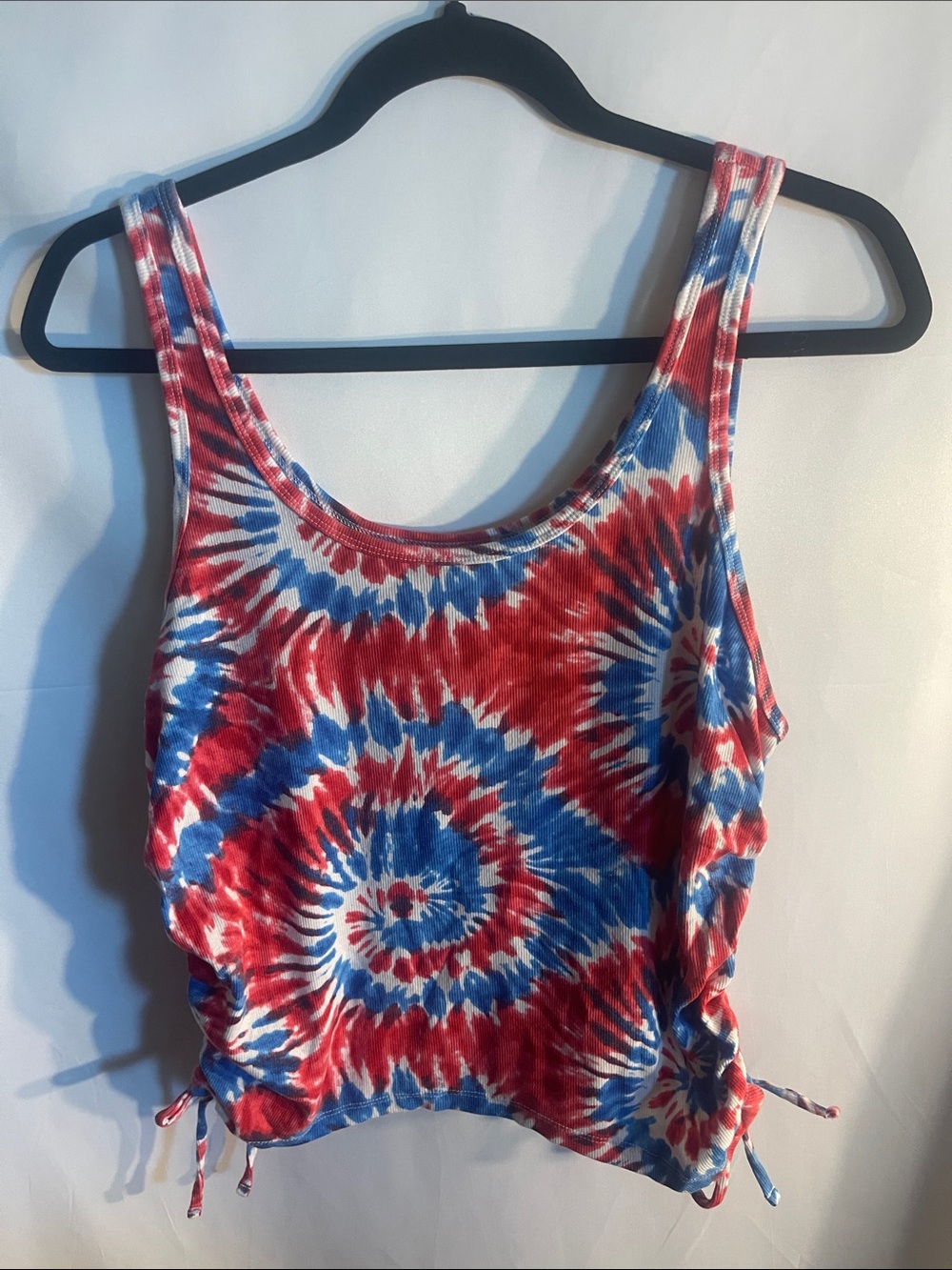 No Boundaries Red, Blue & White Tie-Dye Tank Top